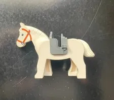 Lego Horse Saddle Black Eyes White Pupils Dark Orange Bridle Castle 4493c01pb04