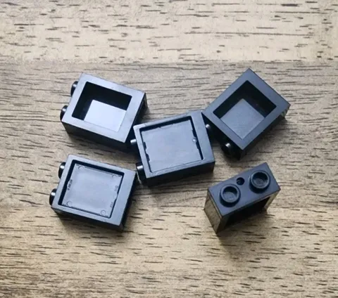 LEGO Black Window 1 x 2 x 2 Flat Front. Trans Black Glass. QTY 5. 60592 60601.