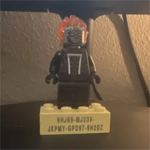LEGO Minifigure Black Outfit Gray Head w/ Orange Flame Hair Piece Plastic