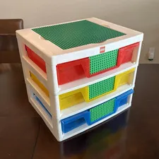 LEGO Stackable Storage Drawer Unit w/ Baseplate, 3 Drawers White Red Yellow
