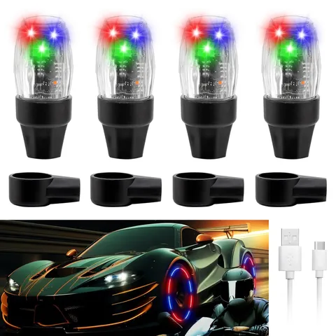 Yuerwover 4 Pcs Tire Valve Light Colorful Led Car Wheel Lights Waterproof Flash