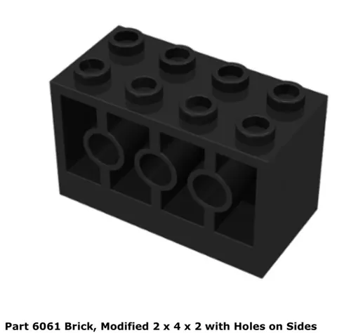 Lego 1x 6061 Black TRAIN Railway 9V RC 2x4x2 Brick with Studs on Sides