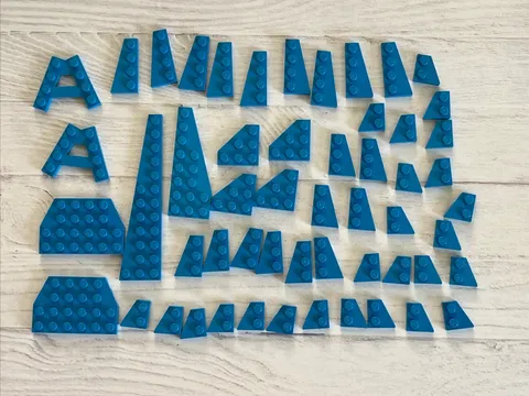 LEGO DARK AZURE BLUE LOT 54 PCS 4X6 4X2 3X2 2X2 WING WEDGE PLATE AZUR VARIETY