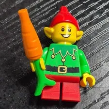 LEGO Christmas Elf Minifigure with Carrot Dual Sided Head Holiday Seasonal