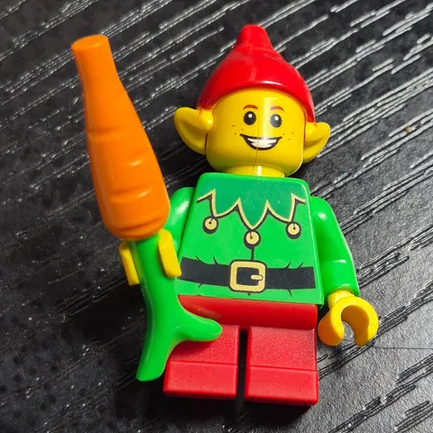 LEGO Christmas Elf Minifigure with Carrot Dual Sided Head Holiday Seasonal