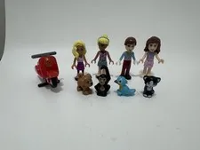 Lego Friends Minifigure Lot Of 4 Minifigures And 4 Animals Plus Scooter