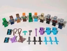(31) LEGO MINECRAFT LOT - Minifigures Weapons Armor Tools & More!