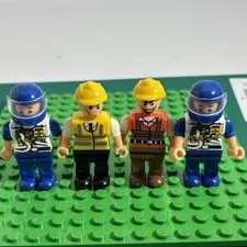 LEGO Construction Worker Race Car Driver Minifigure Lot of 4