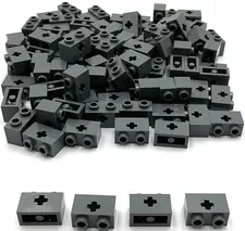 Lego 100 New Dark Bluish Gray Technic Bricks 1 x 2 with Axle Hole Parts