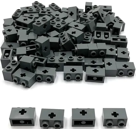 Lego 100 New Dark Bluish Gray Technic Bricks 1 x 2 with Axle Hole Parts