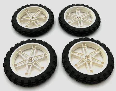 Lego 4 New White Wheels 61.6mm D. x 13.6mm Motorcycle w/ Black Tire 81.6 x 15