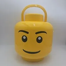 2013 LEGO Yellow 12” Head Sort & Store w/2 Trays, Handle, Plastic Brick Storage