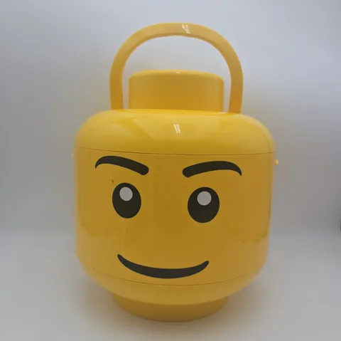 2013 LEGO Yellow 12” Head Sort & Store w/2 Trays, Handle, Plastic Brick Storage