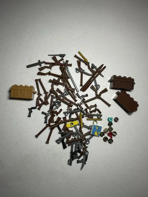 LEGO Pirates Bulk Lot Minifigure Accessories Parts Swords Tools Barrels Coins