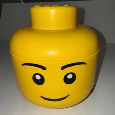 Lego Boy Head Storage Container Stackable Yellow 7" Display Decor No Sorter