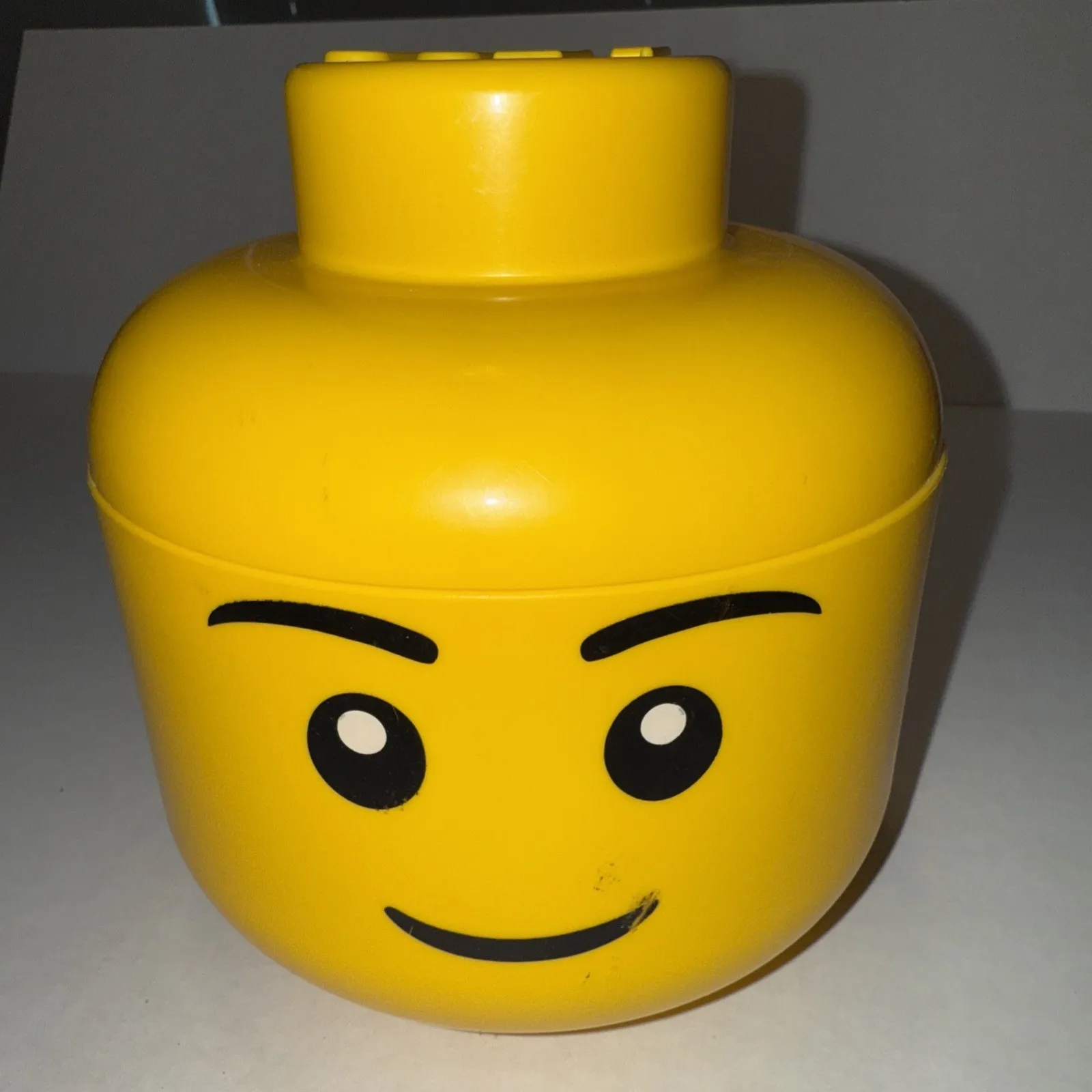 Lego Boy Head Storage Container Stackable Yellow 7" Display Decor No Sorter