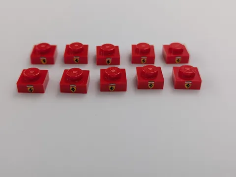 Lego 10 New Red Plate 1 x 1 with Ferrari Emblem Pattern # 3024pb013