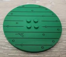 Lego 6177 6177pb011 Green Tile Round 8 x 8 With 4 Studs In Center Stripes & Dots