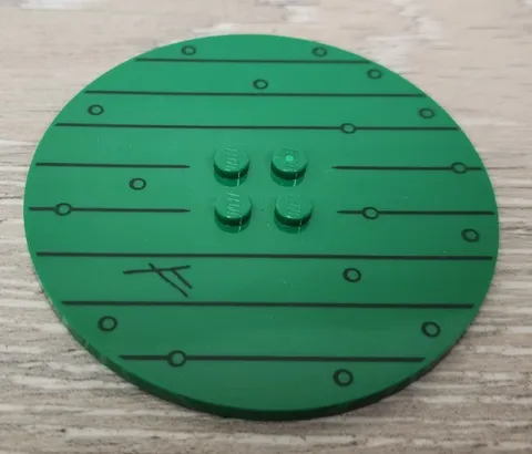 Lego 6177 6177pb011 Green Tile Round 8 x 8 With 4 Studs In Center Stripes & Dots