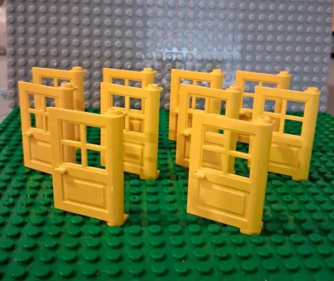 LEGO Yellow Door 1 x 4 x 5 with 4 Panes with 2 Points on Pivot (3861) Lot Of 10