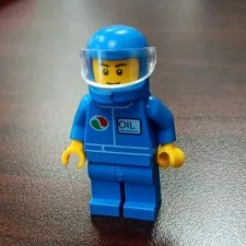 LEGO Minifigure Blue Oil Worker with Clear Visor Helmet, OIL Torso Print