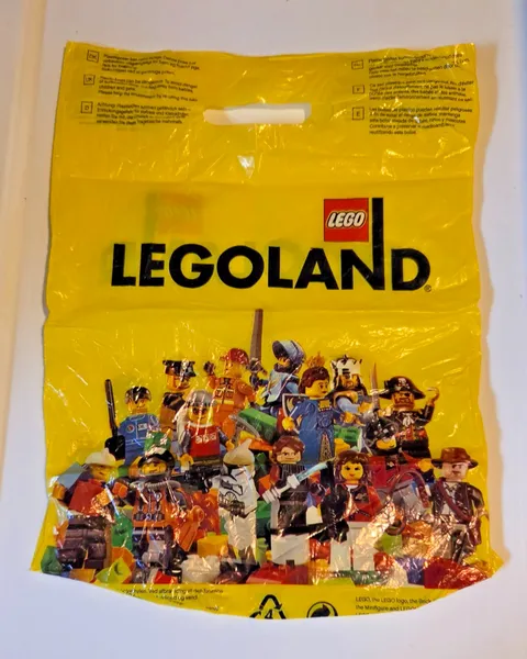 2 Retired LEGO LegoLand Minifigure Shopping Bags Retail Plastic Bag 13" x 10.75"
