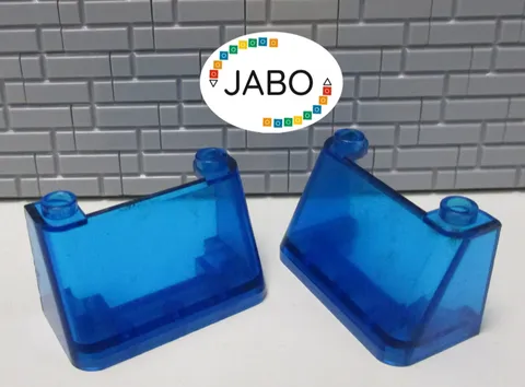 (B8/10) LEGO 2x 3823 Windscreen 2x4x2 Front Windscreen trans dark blue
