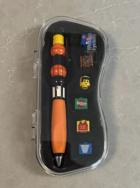 Lego Writing System Basketball 12 Blocks Pen Writes Blue Ink Case Vintage 2001
