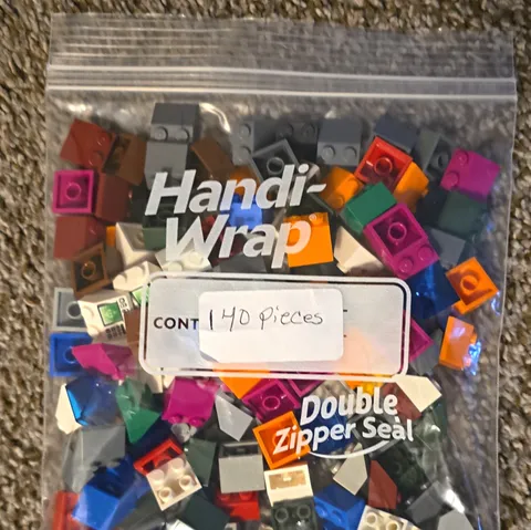 LEGO Bulk Lot Multicolor Plastic Bricks & Pieces in Polybag, 140 Pieces