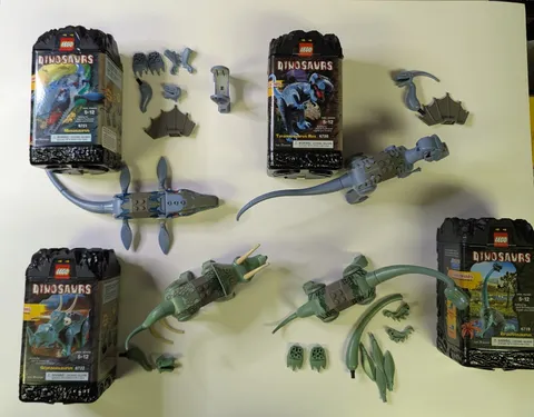 ALL 4 DINOSAUR LEGO 6719 6720 6721 6722 MOSASAURUS TREX BRACHIO STYRACOSAURUS