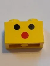 LEGO Yellow 1x2 Brick Black Dot Eyes & Red Dot Mouth Face Pattern Part # 3004p51