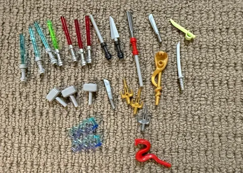 LEGO Weapons Lot Lightsabers Swords Hammers Accessories Marvel Star Wars 