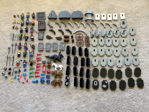 Lego Vintage Castle Lot with minifigs, horses, doors, walls, and a Dragon!!