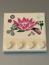 LEGO 4x4 modified tile with botanical flowers and studs on the edge