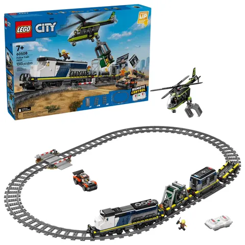 LEGO City Police Train Heist Building Toy - Train Set with Police Car Toy for Bo