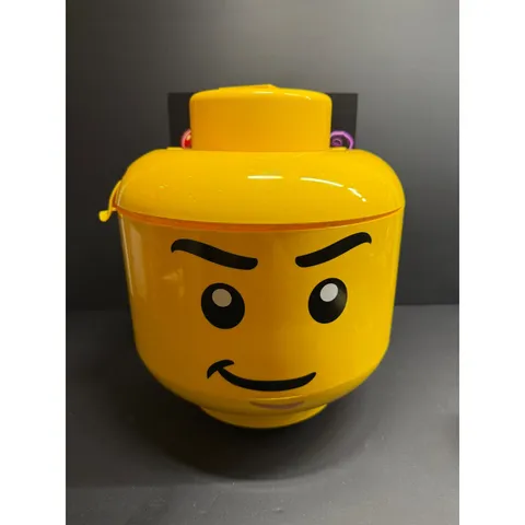 LEGO Minifigure Head Sort and Store Yellow Storage Bin Organizer Smirk Face