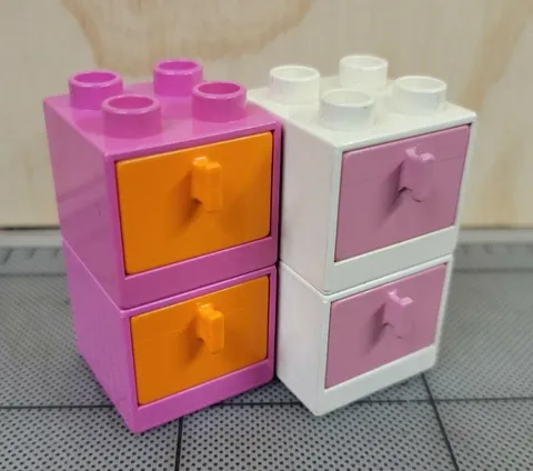 Lego Duplo Item Nightstand/Storage Drawer (4) Hot Pink/Orange & White/Pink