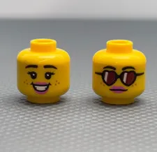 LEGO Yellow Female Minifigure Head Freckles Heart Sun Glasses Smile Series 29 x1