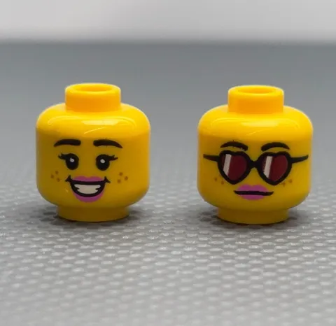 LEGO Yellow Female Minifigure Head Freckles Heart Sun Glasses Smile Series 29 x1