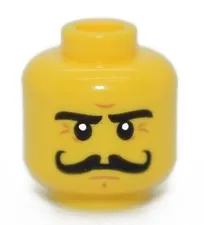 LEGO Yellow Minifigure Head Curly Black Mustache stern Severin Black 6057836