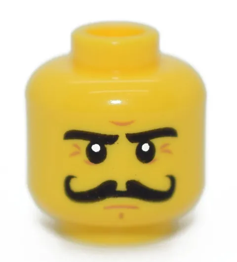 LEGO Yellow Minifigure Head Curly Black Mustache stern Severin Black 6057836