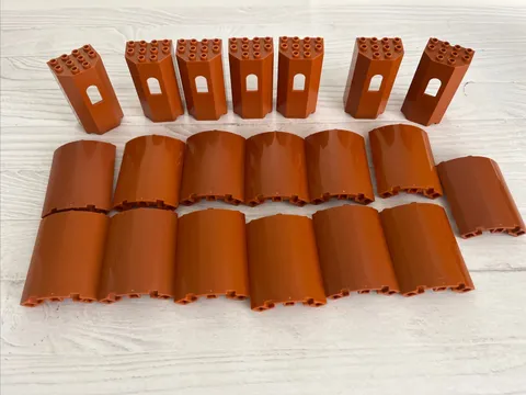 LEGO LOT DARK ORANGE 20 PCS CASTLE WALL PANEL WINDOW QUARTER CYLINDER VARIETY
