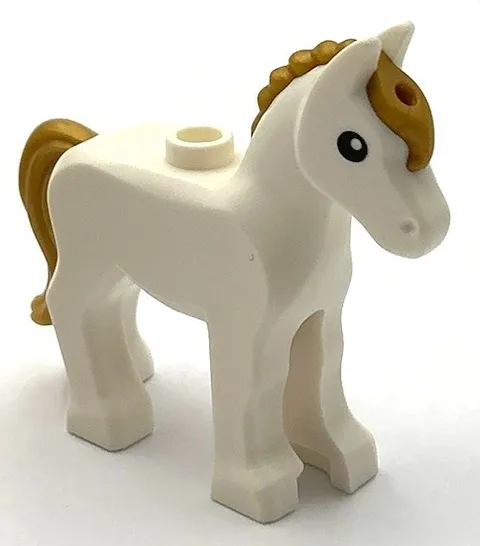 Lego New White Horse Baby Foal w/ Stud on Back Molded Mane and Tail Part
