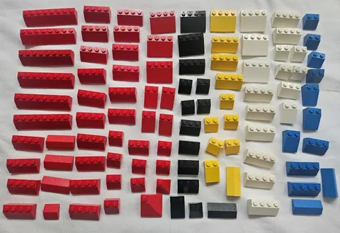 Lego Sloped Bricks Roof Tiles Peaks Parts 100 Pc Lot~Red Blue Black White Yellow