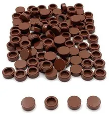Lego 100 New Reddish Brown Tiles Flat Smooth Round 1 x 1 Parts