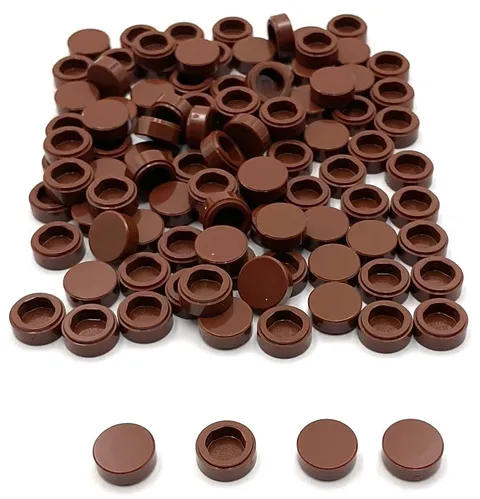 Lego 100 New Reddish Brown Tiles Flat Smooth Round 1 x 1 Parts