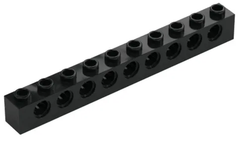 Lego Black TECHNIC Brick 1 x 10 with Holes Qty 1 Part 2730 T1