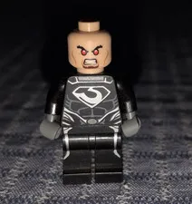 LEGO Minifigure Black/Gray Outfit Gray Hands Red Eyes Scary Face Bare Head