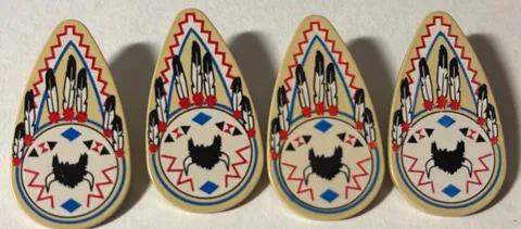 (4)Lego Part 2586pw1 Minifigure Shield Oval  Feathers Buffalo Helmet Pattern