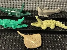 Lego Animals Dark, Light ,Olive Green Alligator / Crocodile Shark Manta Ray 5pc
